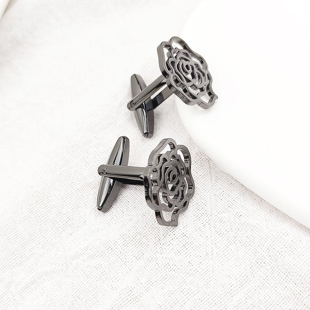 Hollow Flower Cufflinks - Black