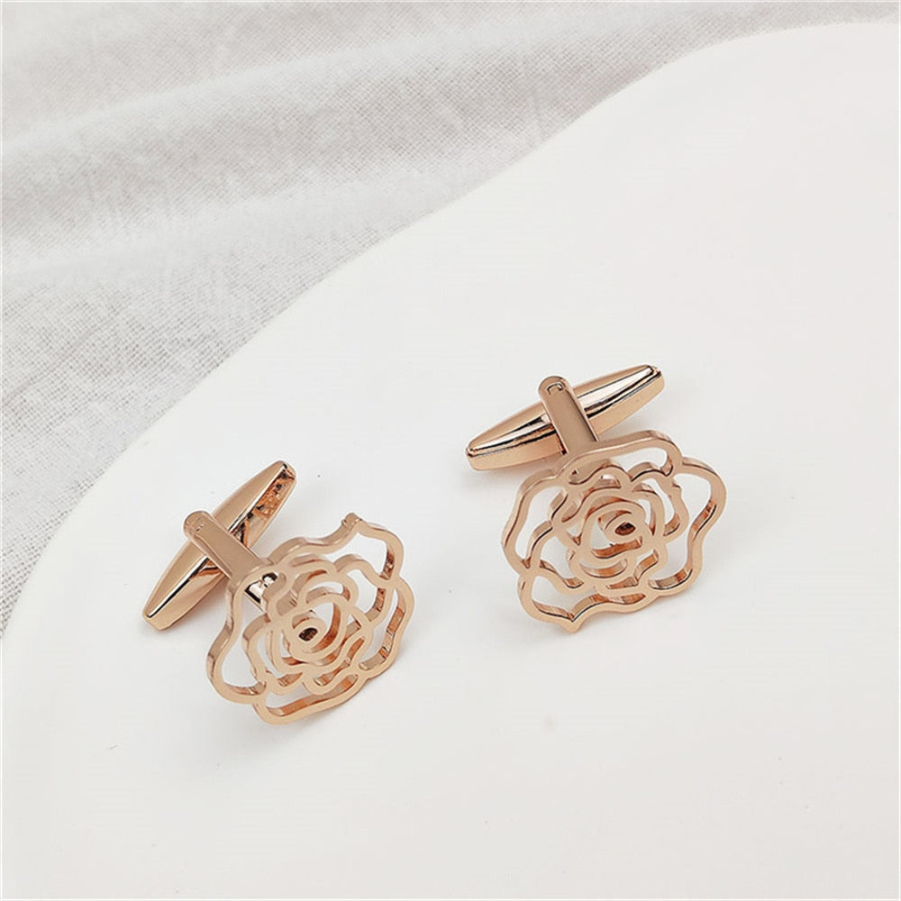 Hollow Flower Cufflinks - Rose Gold