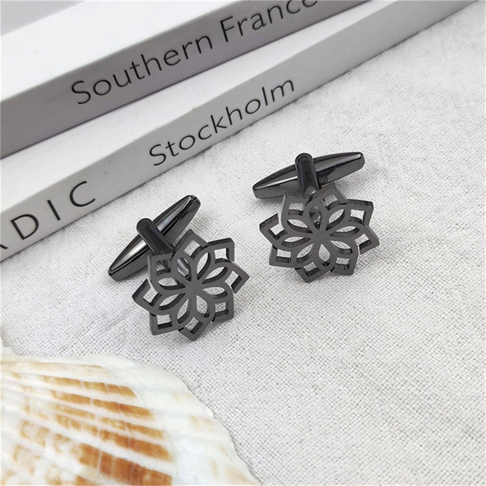Hollow Mandala Flower Cufflinks - Black