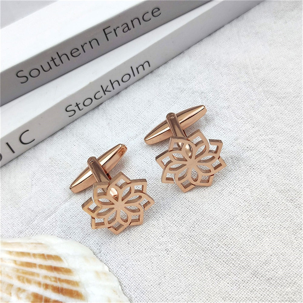Hollow Mandala Flower Cufflinks - Rose Gold