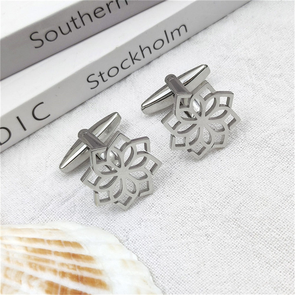 Hollow Mandala Flower Cufflinks - Silver