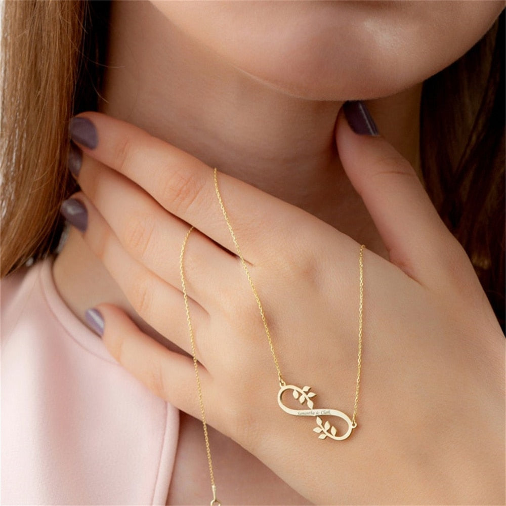 Customized Name Infinity Necklace Stainless Steel Gold Chain Child Pendant Nameplate Anniversary Jewelry Gift