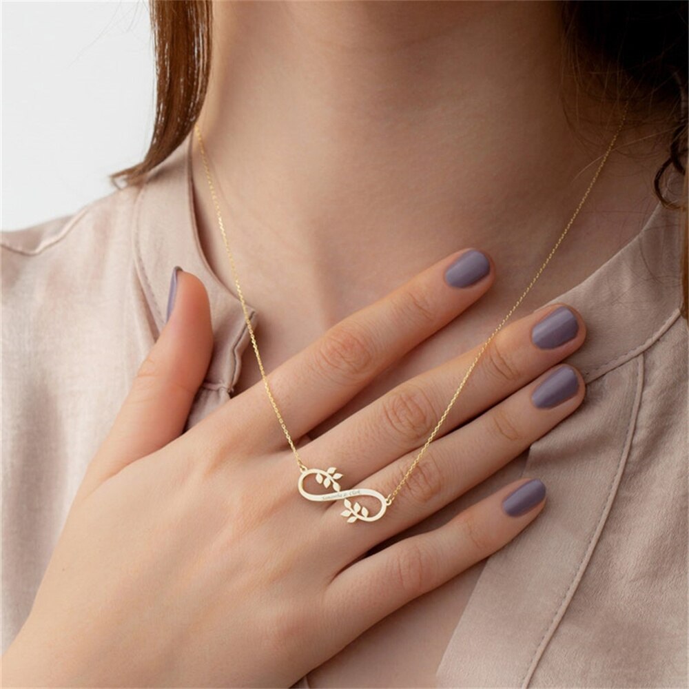 Customized Name Infinity Necklace Stainless Steel Gold Chain Child Pendant Nameplate Anniversary Jewelry Gift