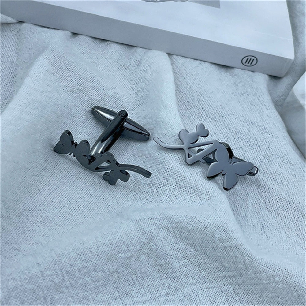 Initial Letter Butterfly and Heart Cufflinks - Black
