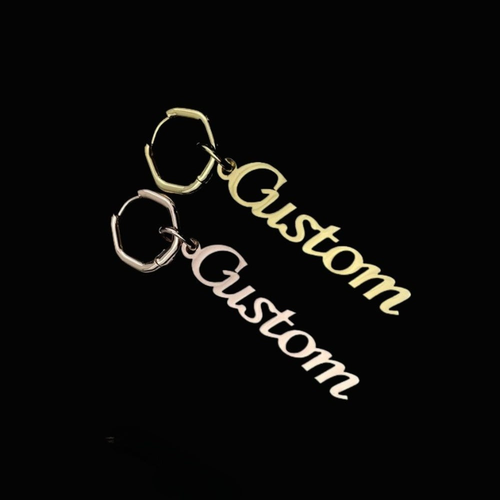 Hexagon Earrings with Custom Name or Text