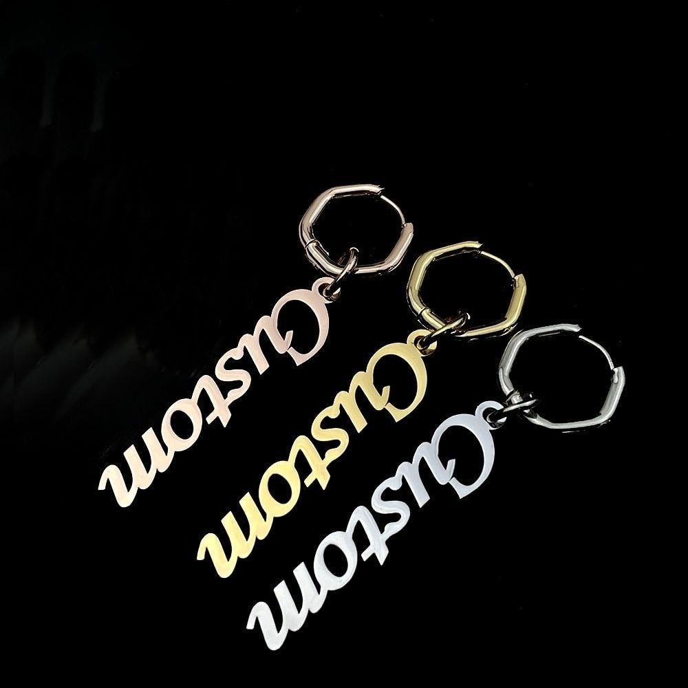 Hexagon Earrings with Custom Name or Text