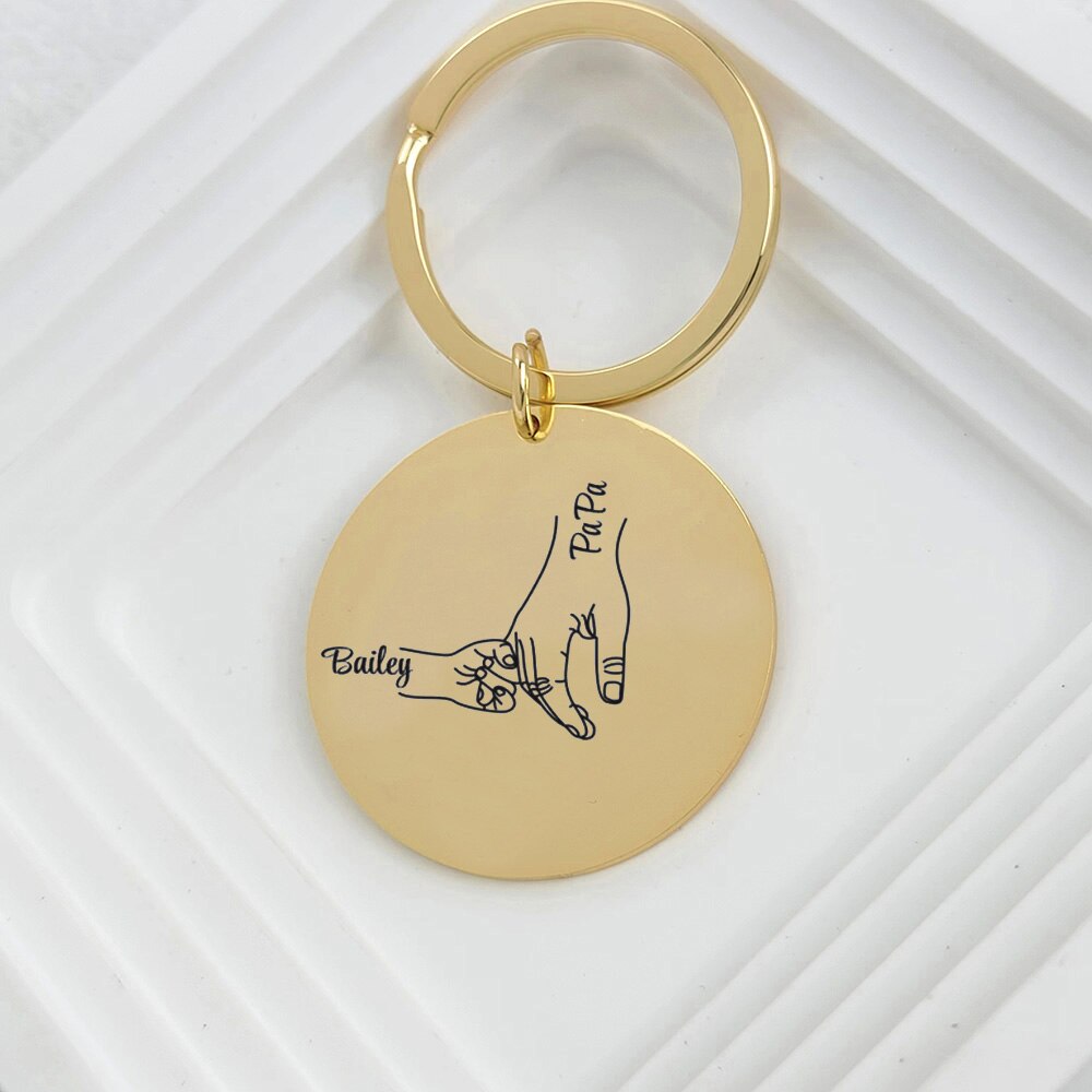 Keychain with Engraved Hands and Names - 1 Kid Hand / Silver