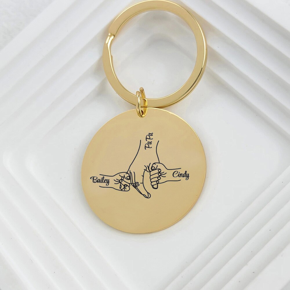 Keychain with Engraved Hands and Names - 2 Kids Hands /