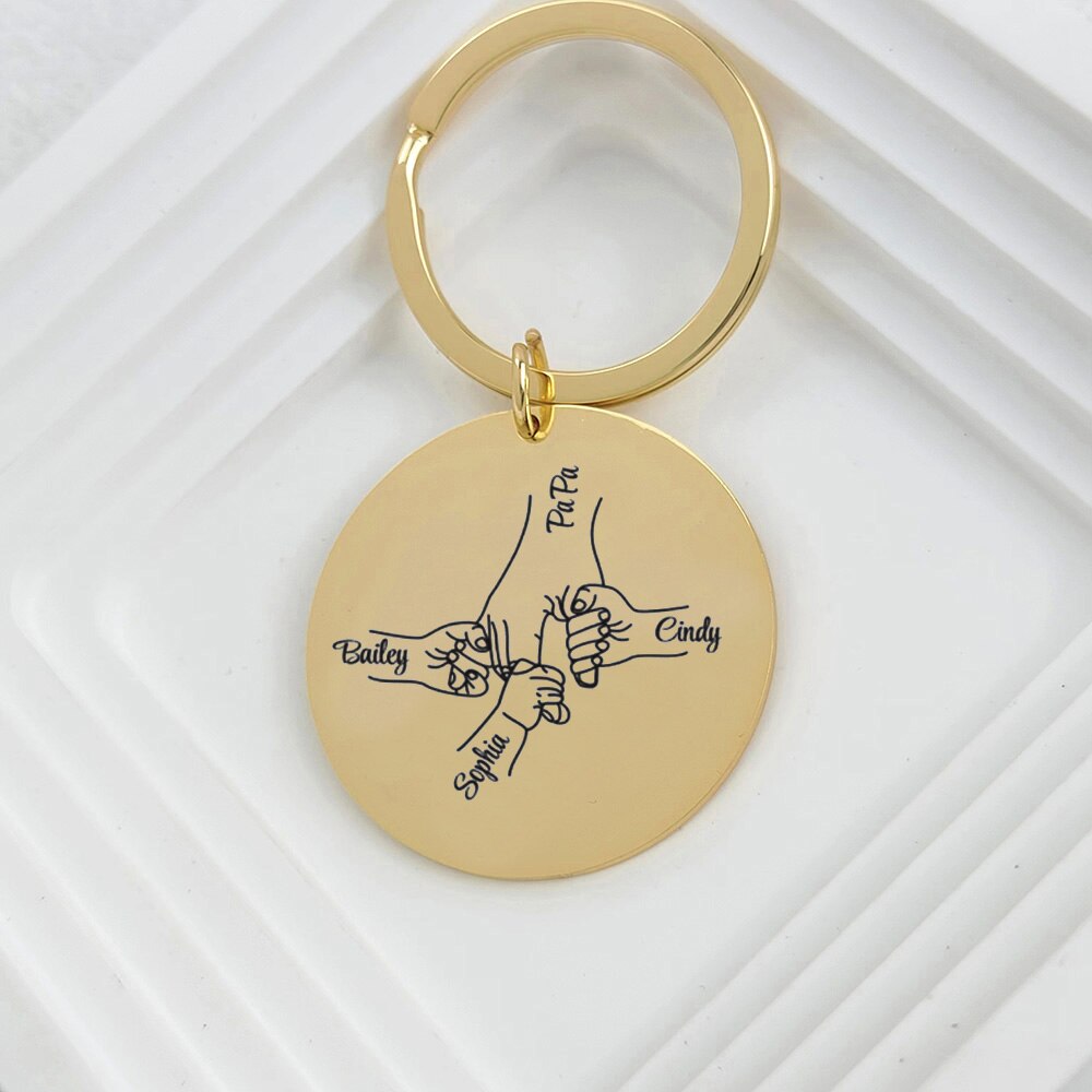 Keychain with Engraved Hands and Names - 3 Kids Hands /