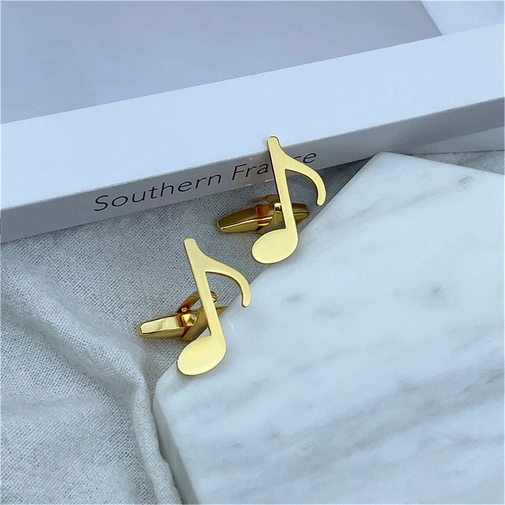 High Quality Silver Cufflinks for Men Fashion Design Musical Note Men Shirt Cuff Button Party Wedding Cufflink mancuernillas