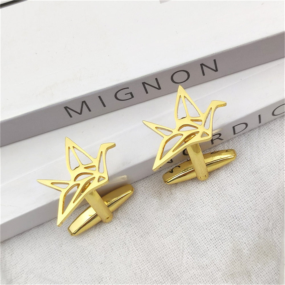 Origami Paper Birds Cufflinks - Gold