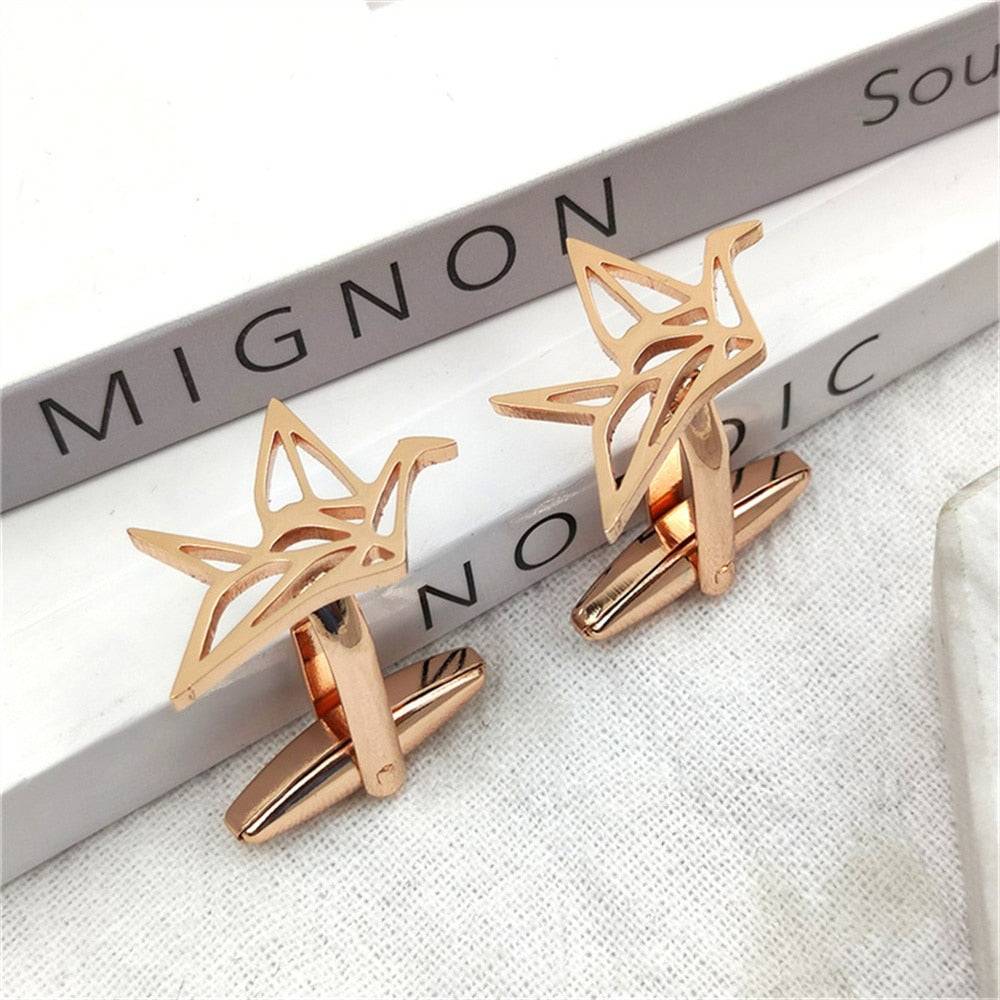 Origami Paper Birds Cufflinks - Rose Gold