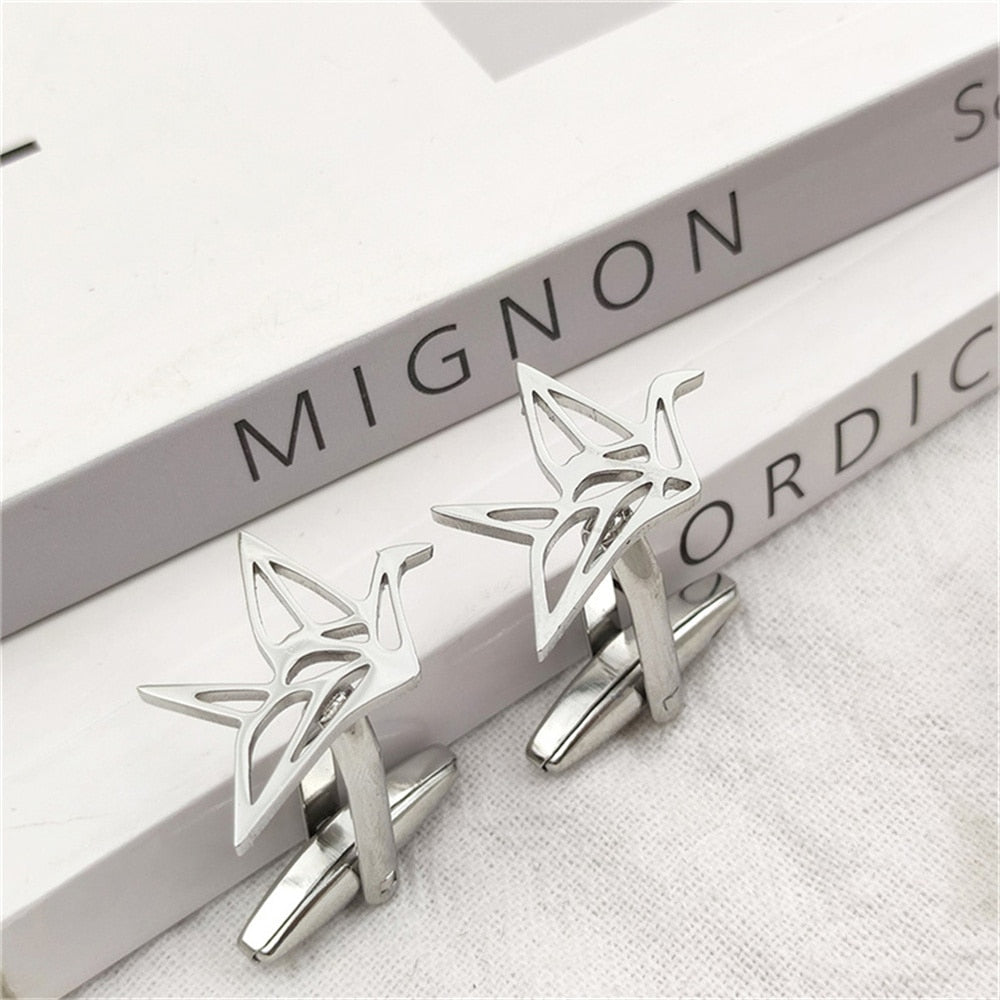 Origami Paper Birds Cufflinks - Silver