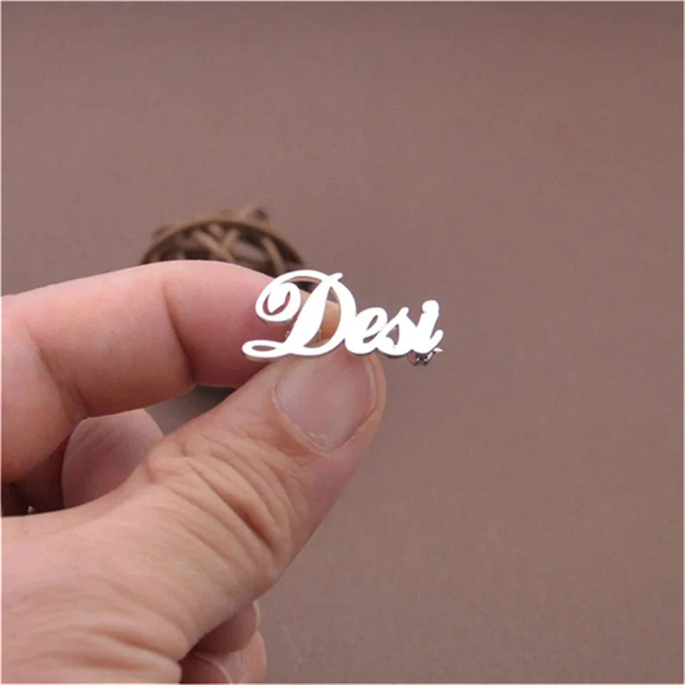 Desi Silver Personalized Fashion Brooches Custom Name Stainless Steel Jewelry Broch