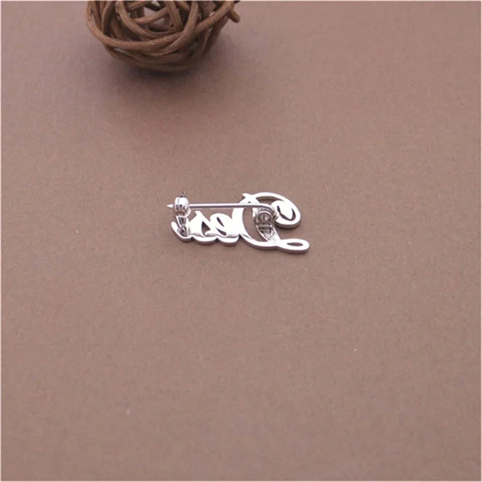Back Pin Brooch Closure Detail of Personalized Fashion Brooches Custom Name Stainless Steel Jewelry Broch