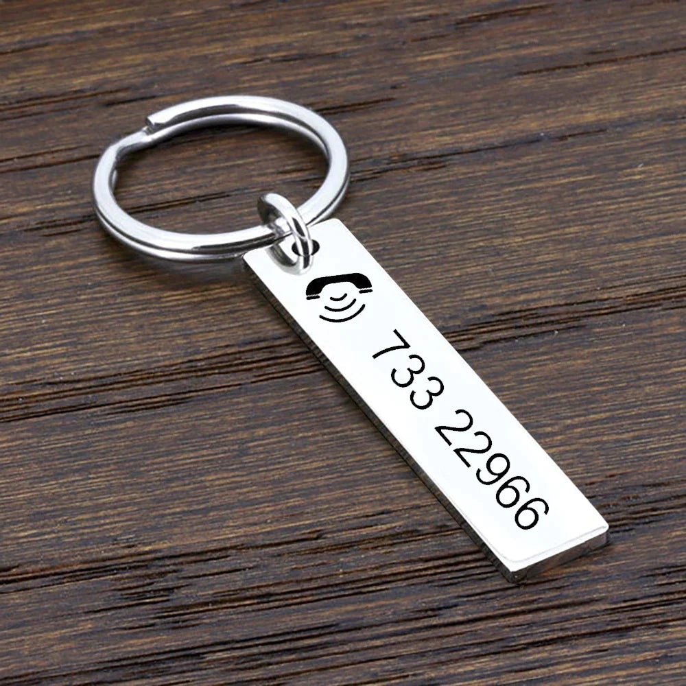 Phone Number Engraved Keychain