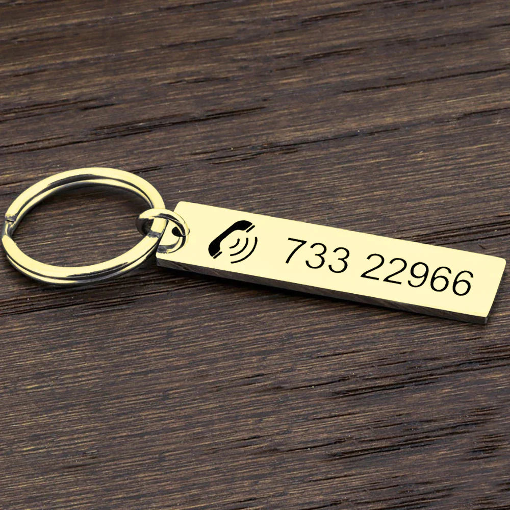 Phone Number Engraved Keychain