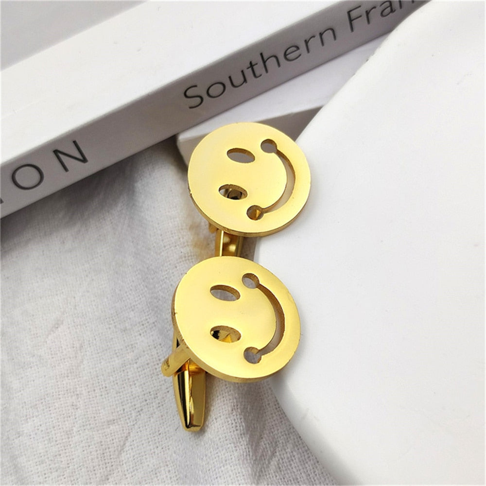 Round Smiley Face Cufflinks - Gold