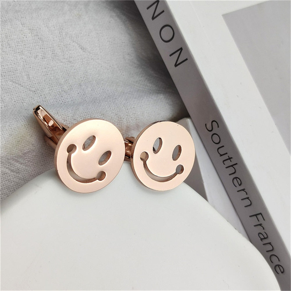 Round Smiley Face Cufflinks - Rose Gold
