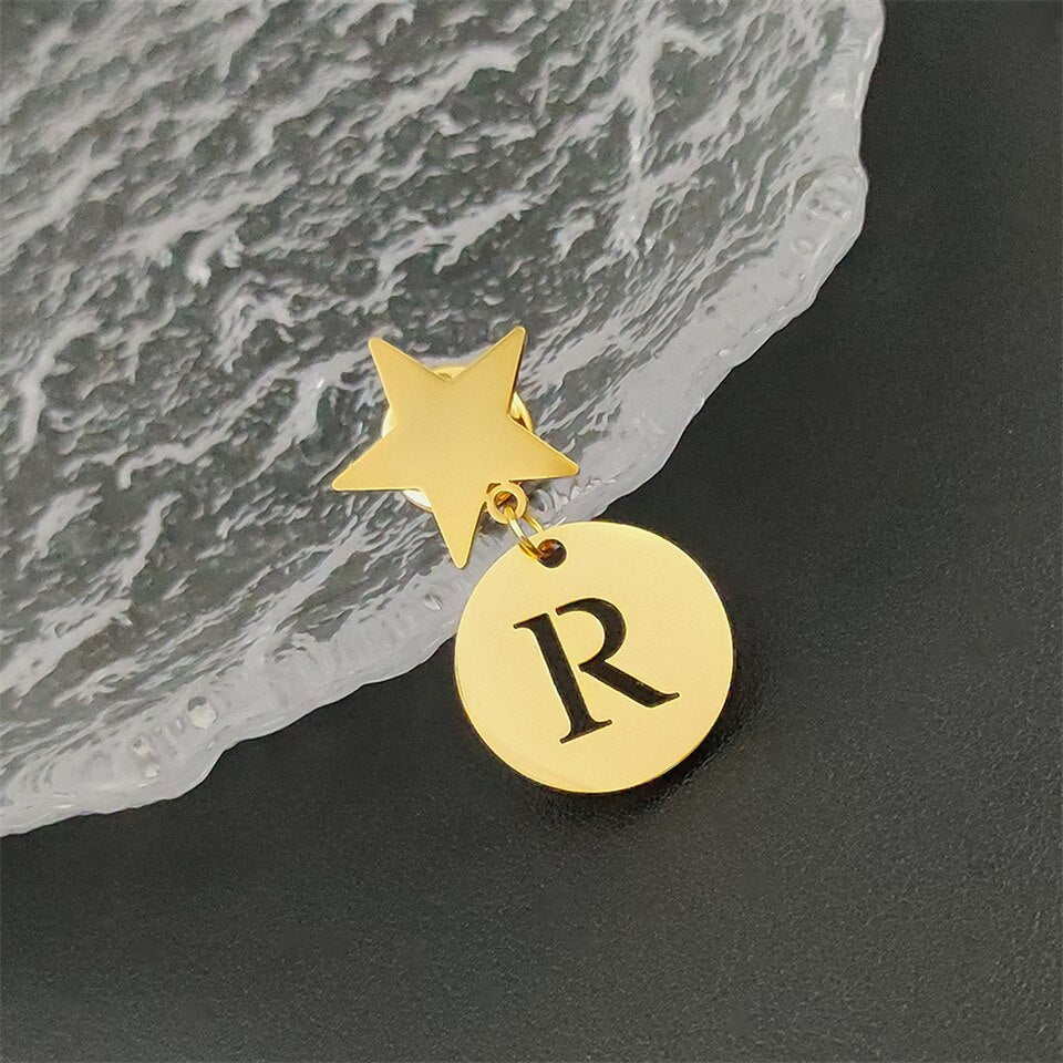 Star Brooch with Personalized Letter Pendant - Brooch
