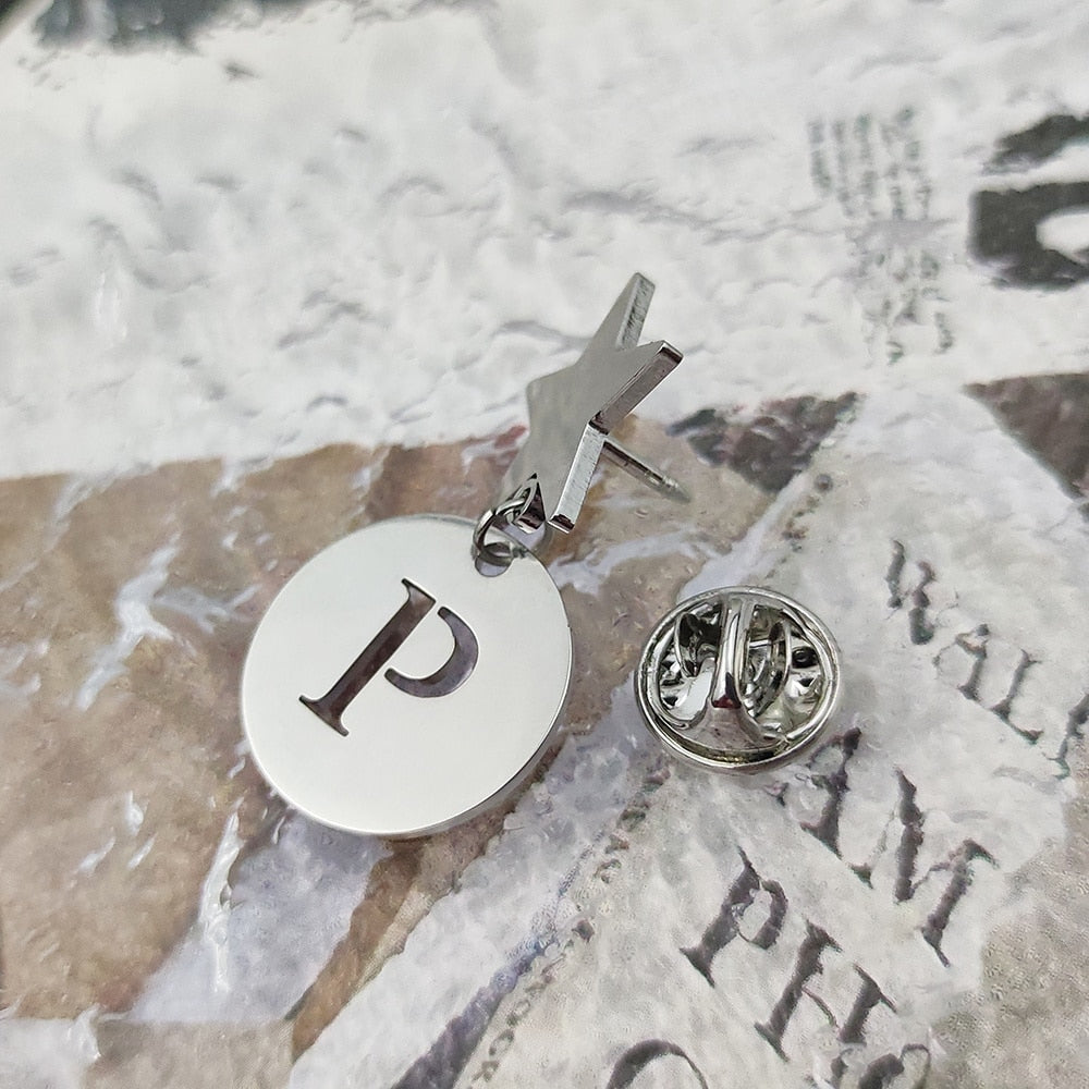 Star Brooch with Personalized Letter Pendant - Brooch