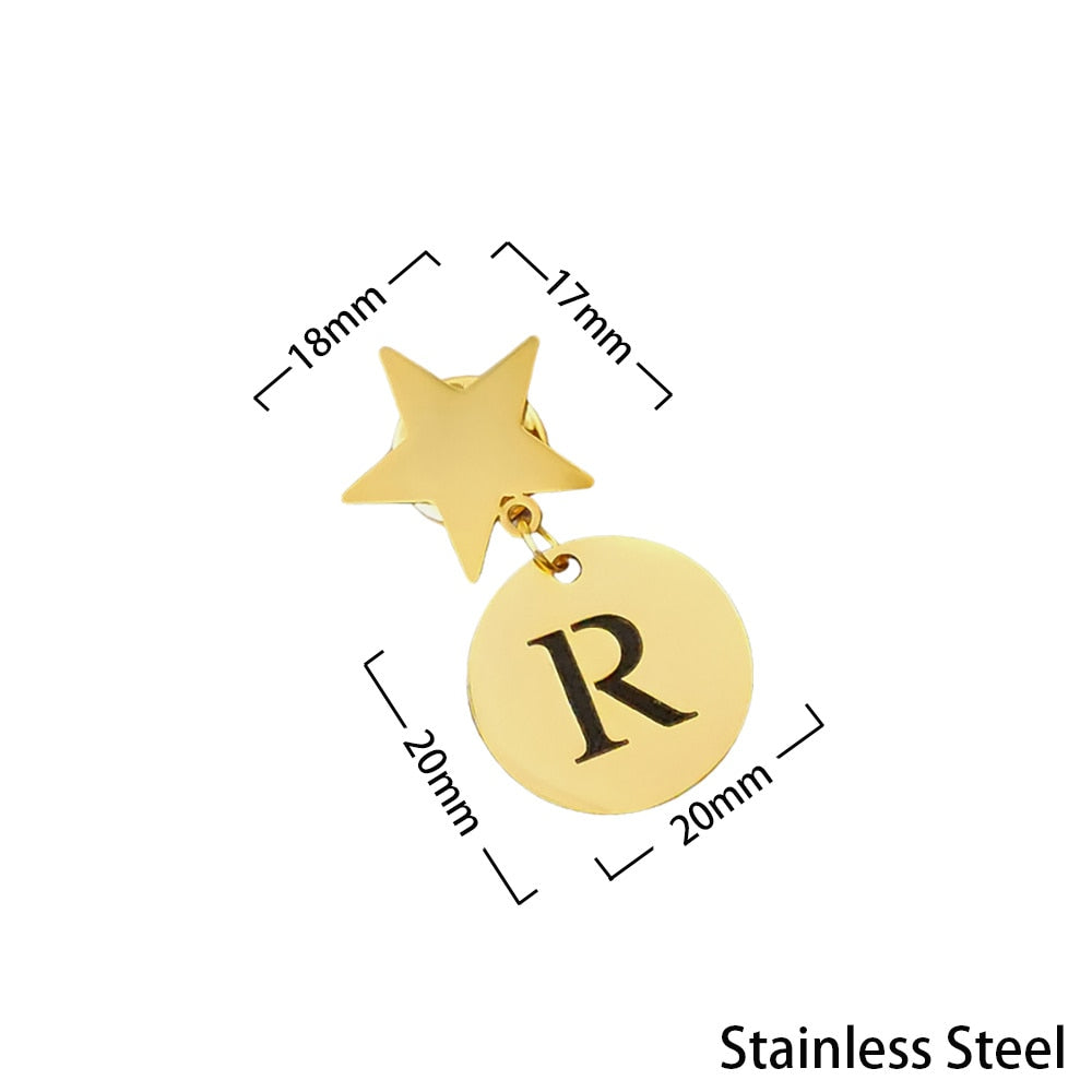 Star Brooch with Personalized Letter Pendant - Brooch
