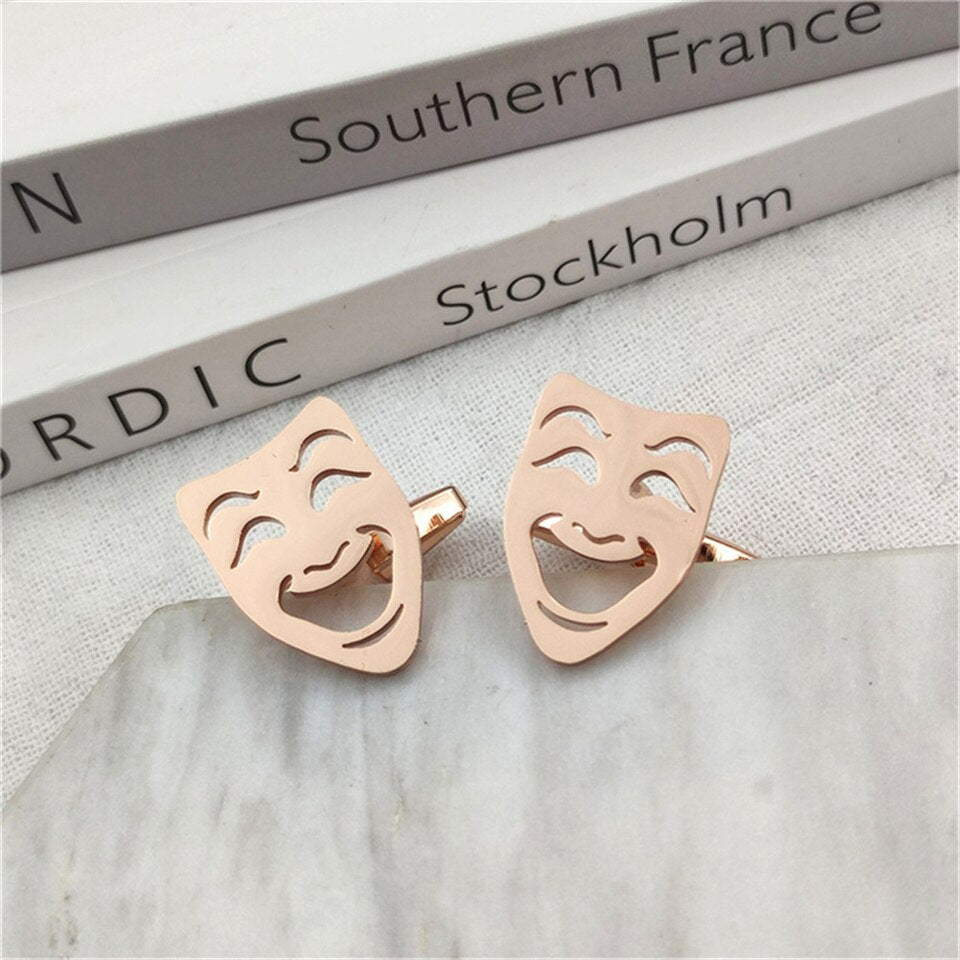Theatre Mask Cufflinks - Rose Gold