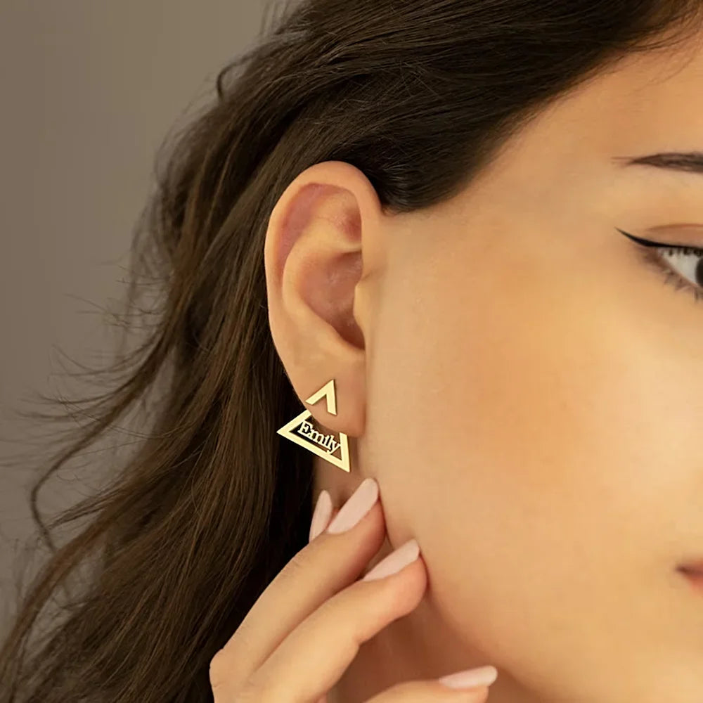 Personalized Triangle Stud Gold Earring with Name