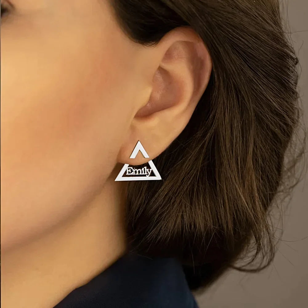 Silver Emily Custom Name Earrings for Women A Pair Fashion Personalized Triangle Stud