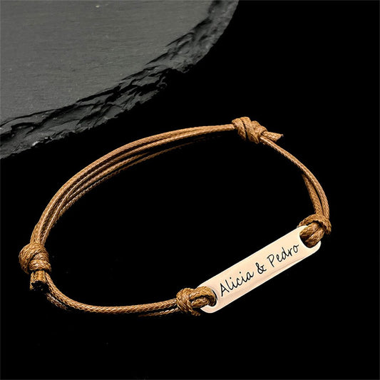 Rope Woven Bracelet with Engraved Plate