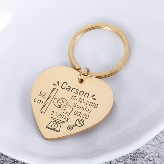 Birth Information Heart Keychain