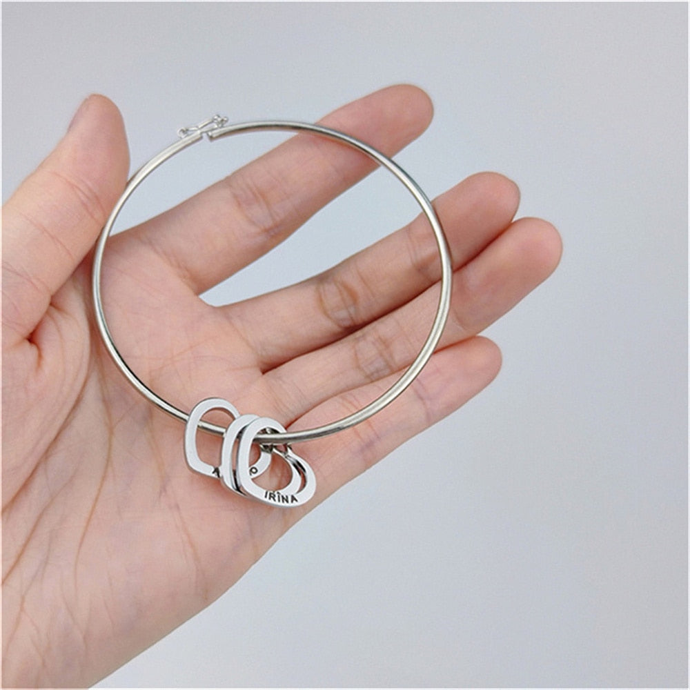Bangle with Carved 2-6 Custom Name Heart Charms - Custom