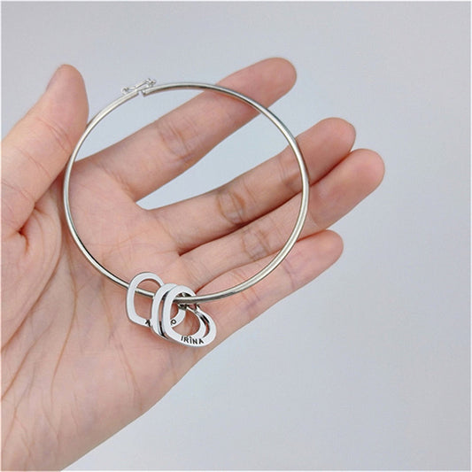 Bangle with Carved 2-6 Custom Name Heart Charms - Custom