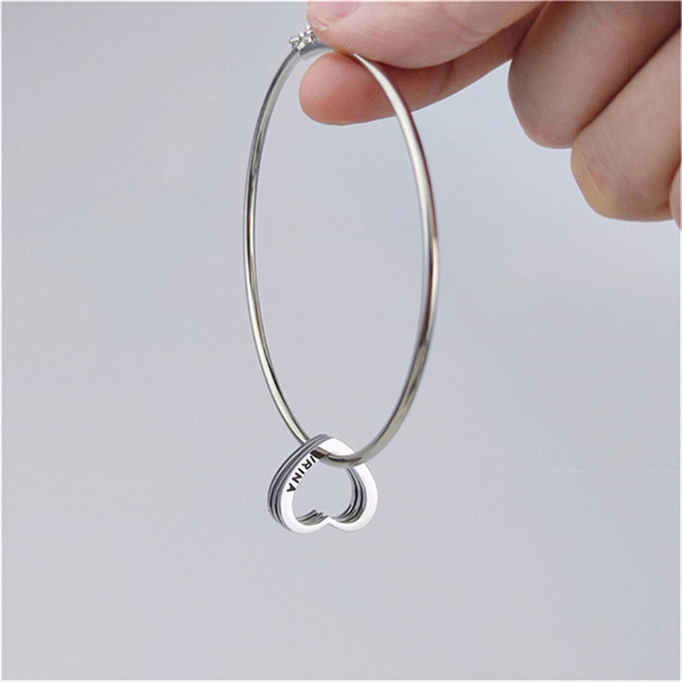 Bangle with Carved 2-6 Custom Name Heart Charms - Custom