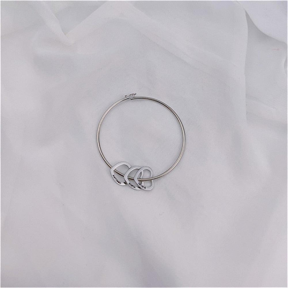 Bangle with Carved 2-6 Custom Name Heart Charms - Custom