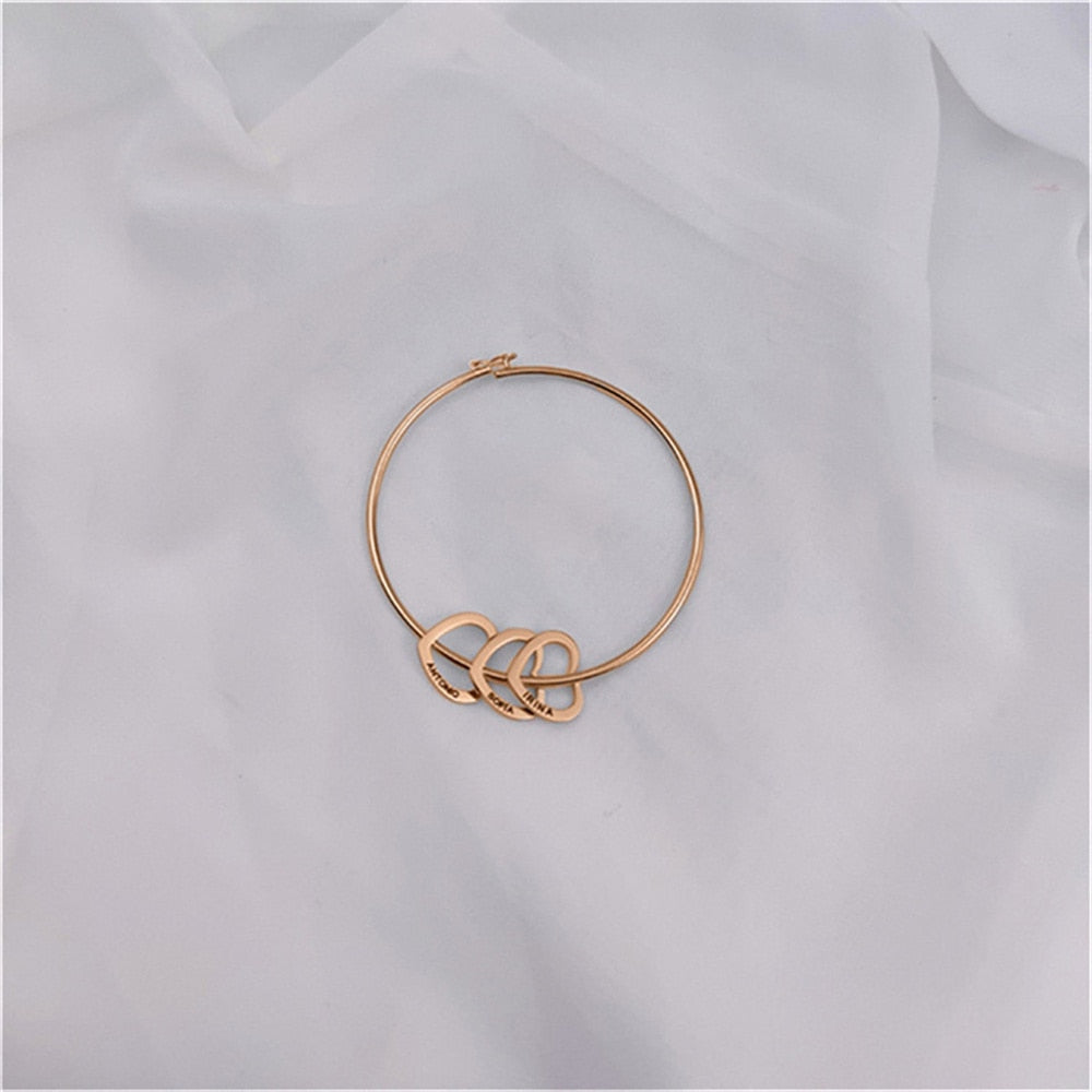 Bangle with Carved 2-6 Custom Name Heart Charms - Custom