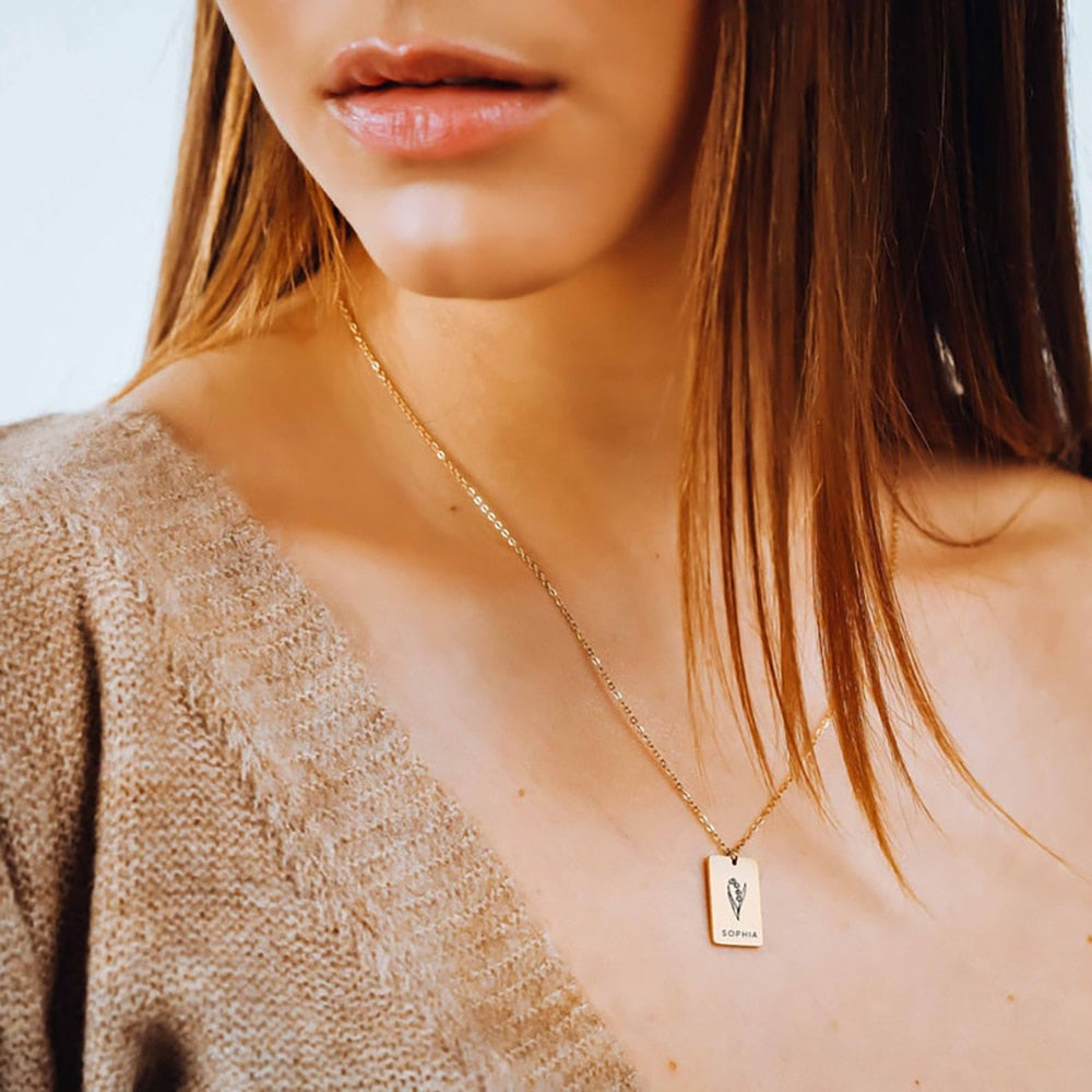 Birth Flower and Name Necklace - Custom Necklace