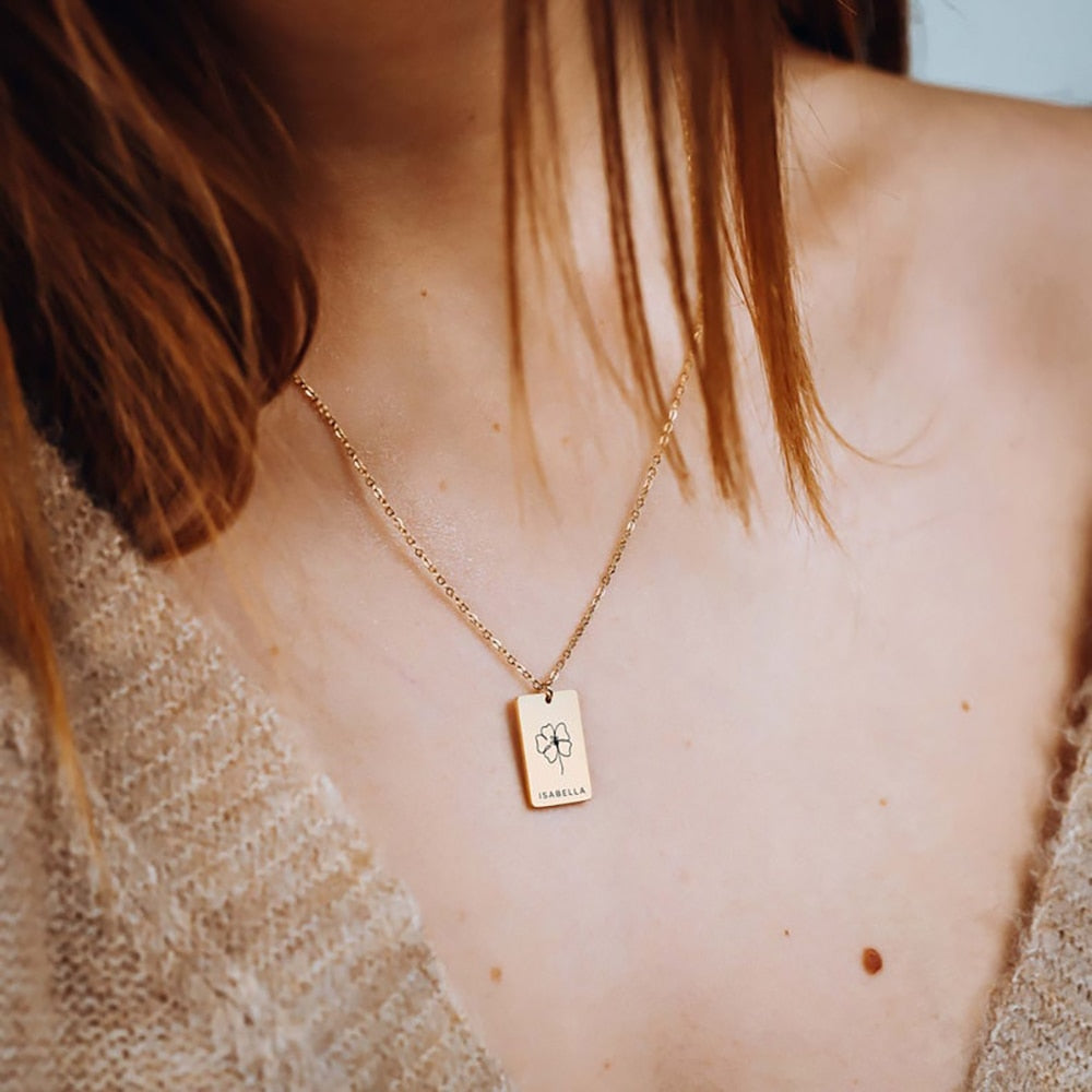Birth Flower and Name Necklace - Custom Necklace
