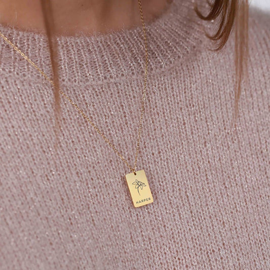 Birth Flower and Name Necklace - Silver / 35cm / Jan -