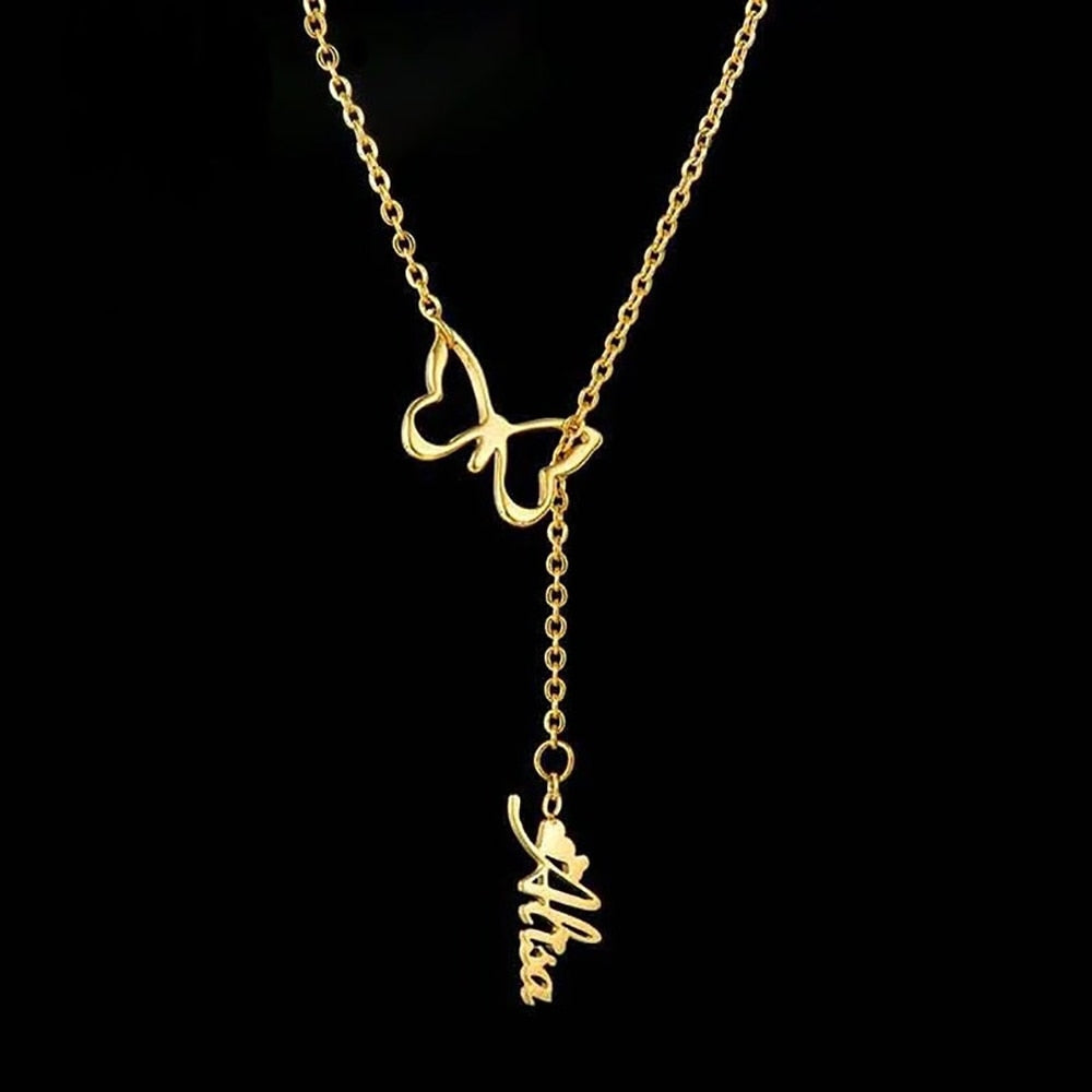 Butterfly Necklace with Vertical Name - Custom Necklace