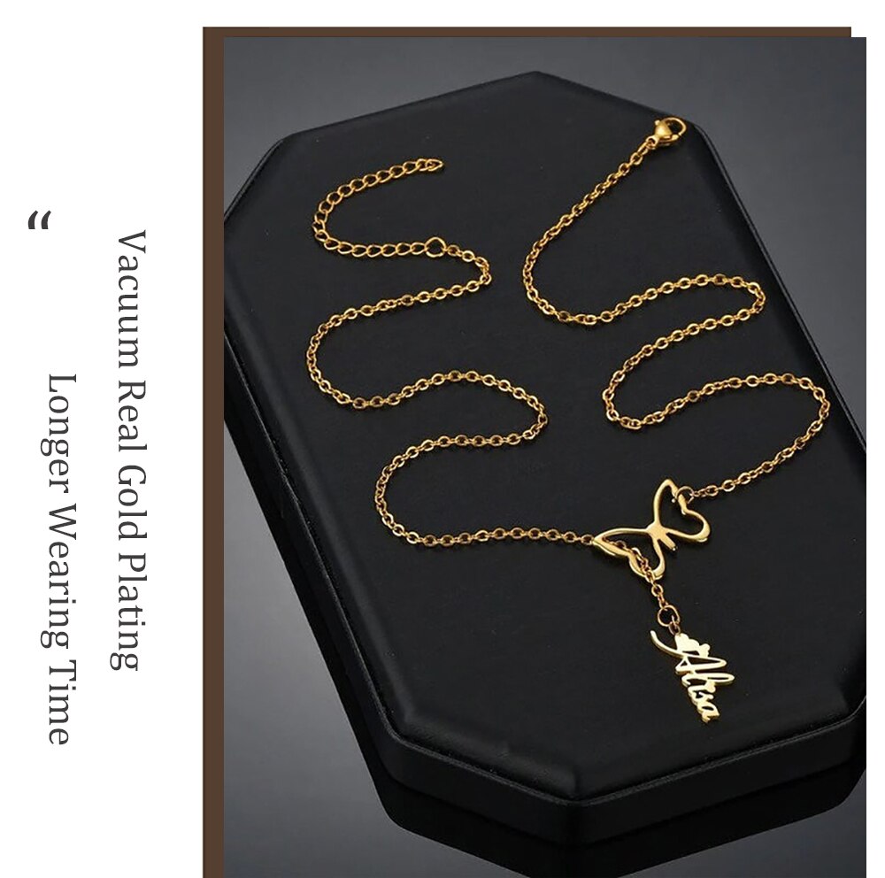 Butterfly Necklace with Vertical Name - Custom Necklace