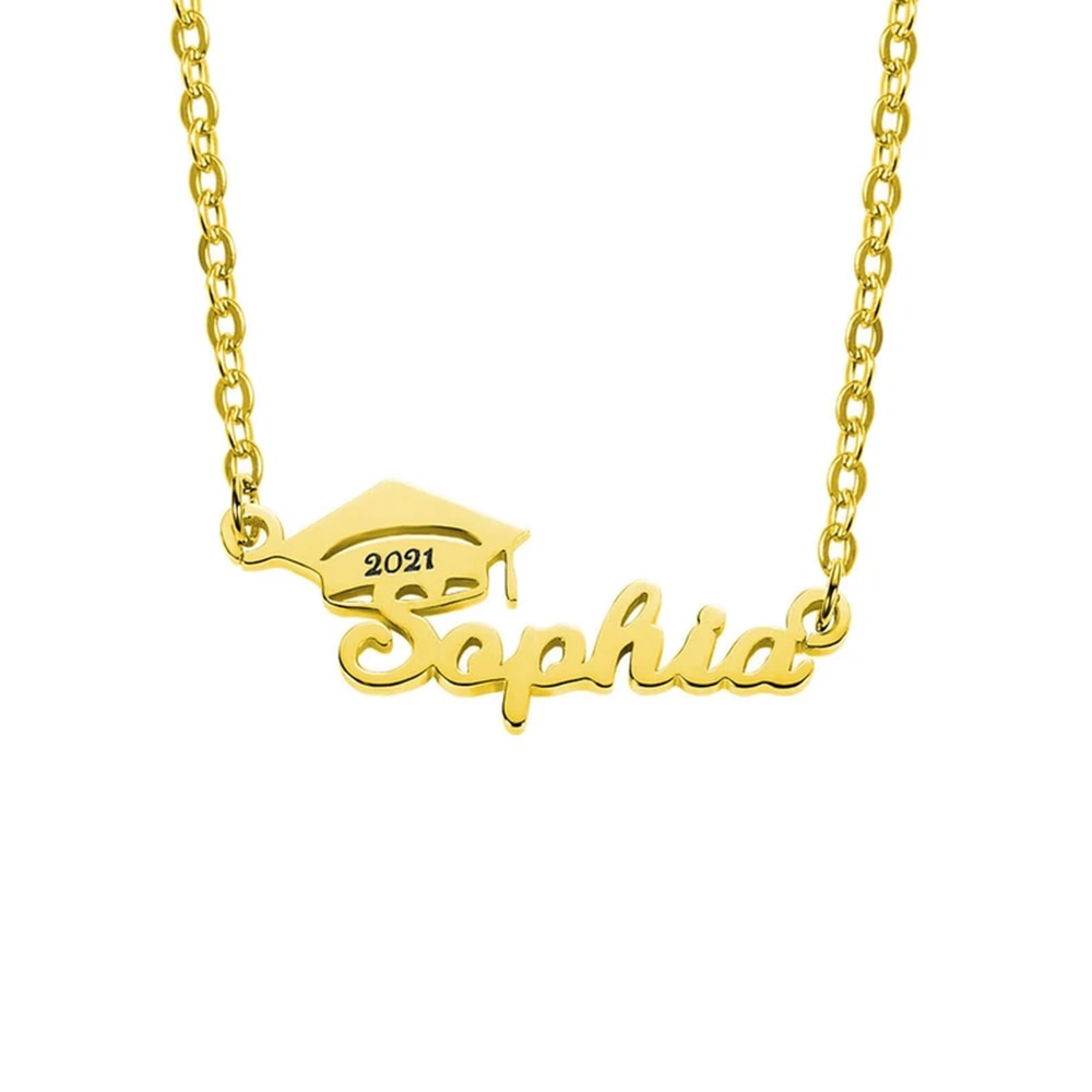 Graduation Bachelor Cap Necklace with Custom Name