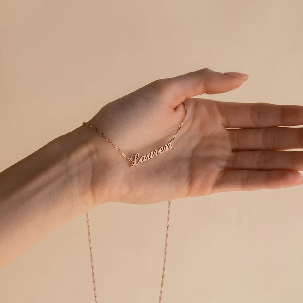 Name Necklace with Water Wave Chain - Custom Necklace