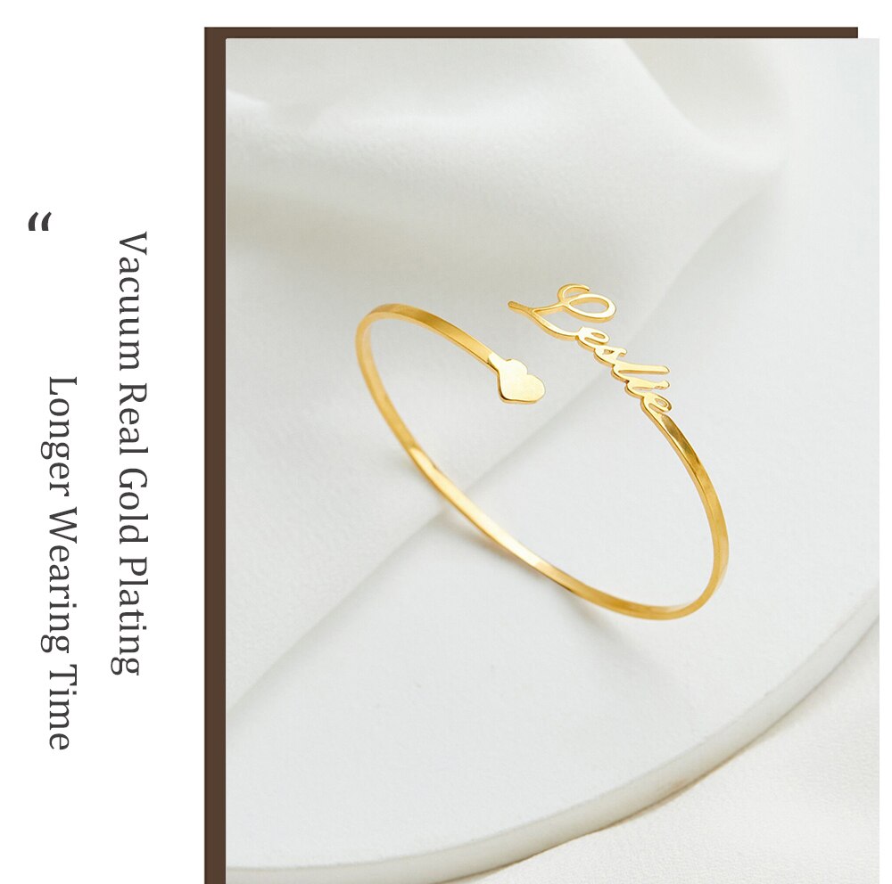 Personalized Adjustable Custom Name Bracelet with Heart -