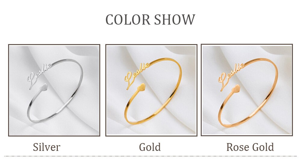 Personalized Adjustable Custom Name Bracelet with Heart -