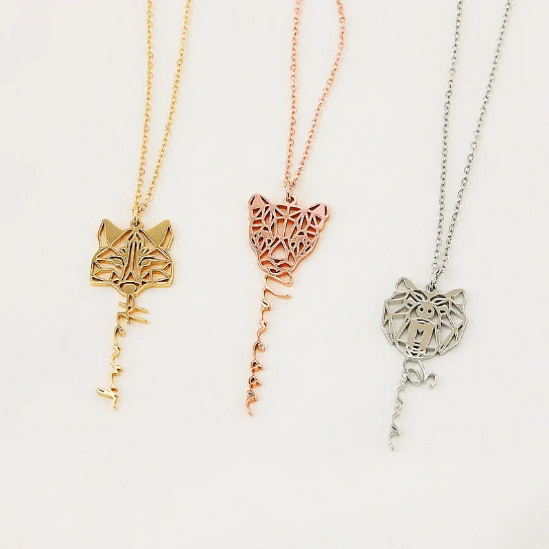 Personalized Animal Head Necklace with Name - Custom