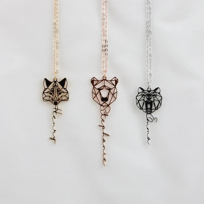 Personalized Animal Head Necklace with Name - Custom