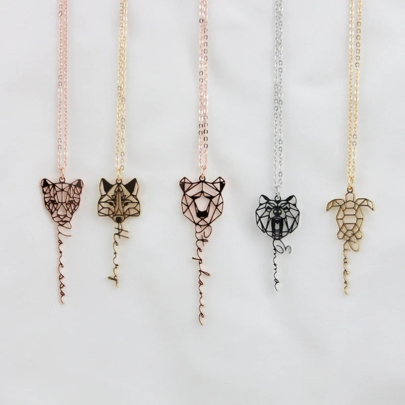 Personalized Animal Head Necklace with Name - Custom